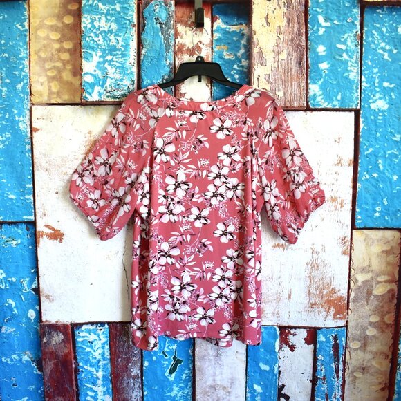 Women's Per Seption Top Blouse Floral Short Sheer Sleeves Career SIZE 1X Pink - Picture 7 of 11